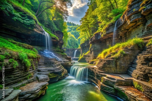 Watkins Glen's cascading waterfalls, sharply focused, showcase Seneca Lake's dramatic beauty. photo