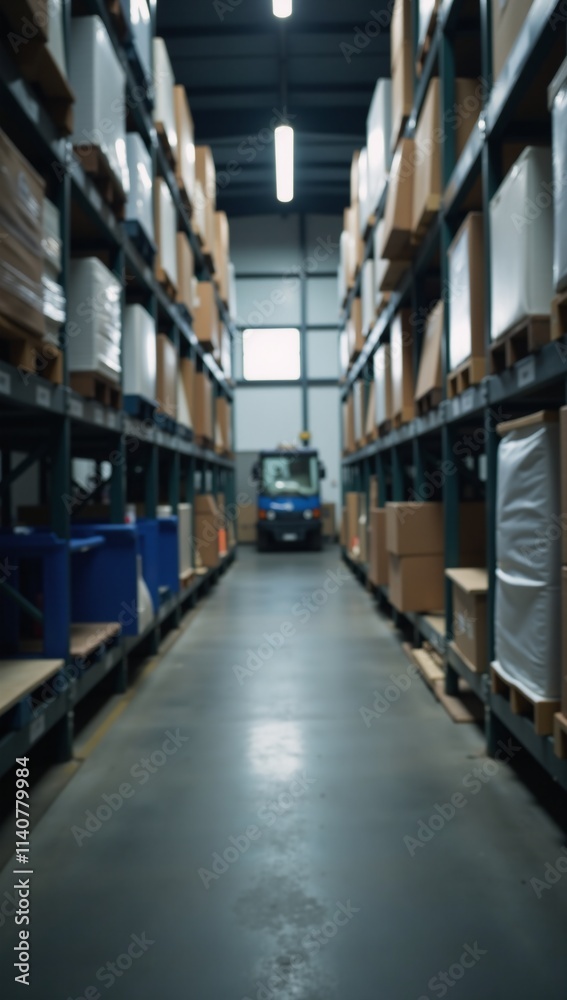 An abstract defocused image showcasing an industrial warehouse interior filled with shelving units Warehousing Industrial An abstract defocused image showcasing an industrial warehouse interior filled with shelving units Warehousing Industrial