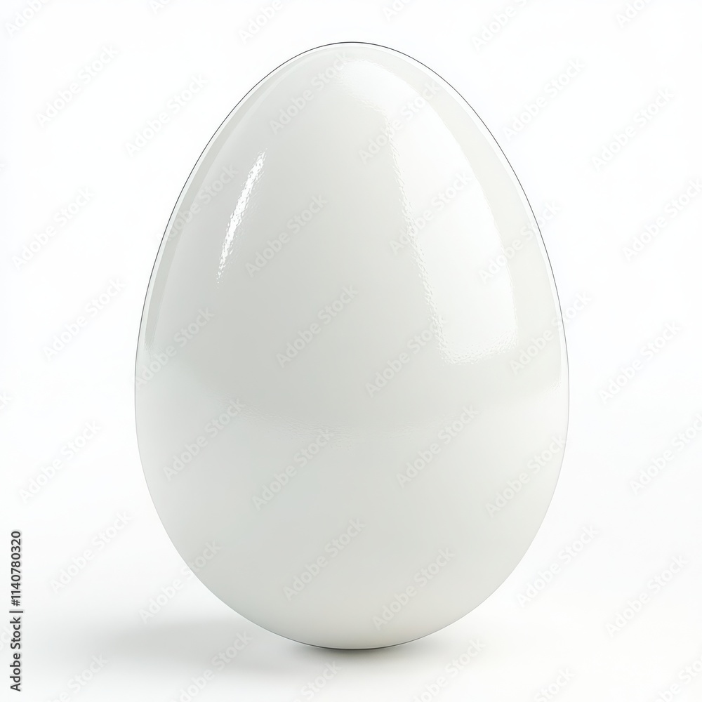 A smooth white egg with a clean, glossy shell on a white background