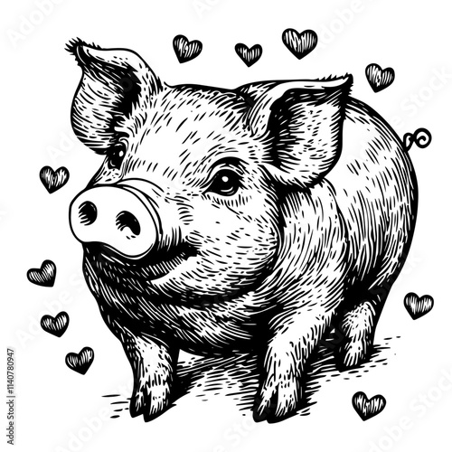  animal pig farm pork mammal meat butcher nature animals hearts vector love heart romantic cute