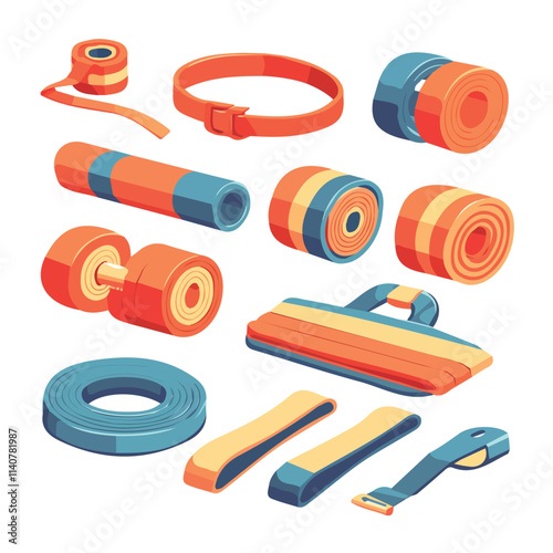 Illustration of sets and sports equipment and TRX