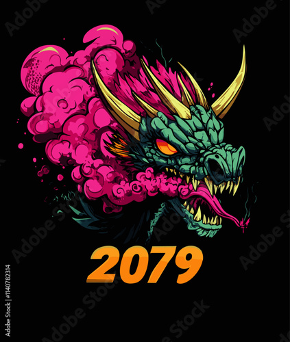 Cuadro en lienzo A vector design for a t-shirt with the text 2079 featuring a traditional Chine