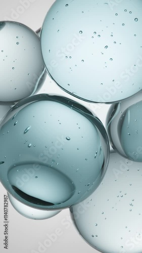 Cosmetics blue serum liquid bubbles 3d abstract background. Cosmetic moisturizer essence gel. Collagen fluid bubble molecule. Moisturizing cream or oil for personal health care and beauty skin concept