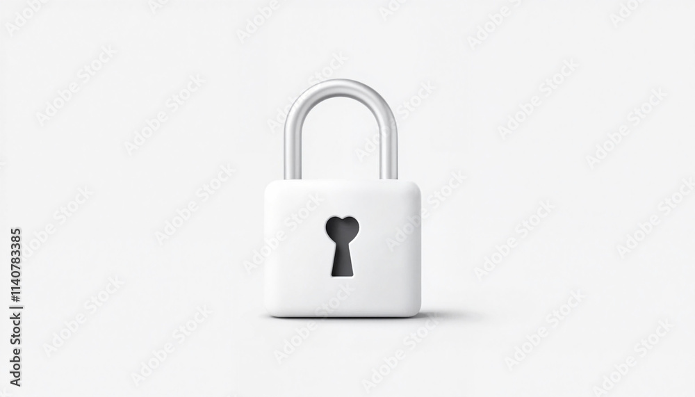 White padlock with heart-shaped keyhole on white background White padlock with heart-shaped keyhole on white background
