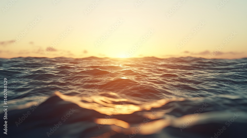 Obraz premium A serene sunset over gently rippling ocean waves creates a tranquil atmosphere, highlighting the beauty of nature.