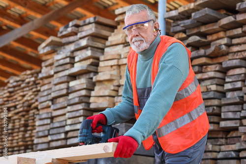 Mature male carpenter with ...