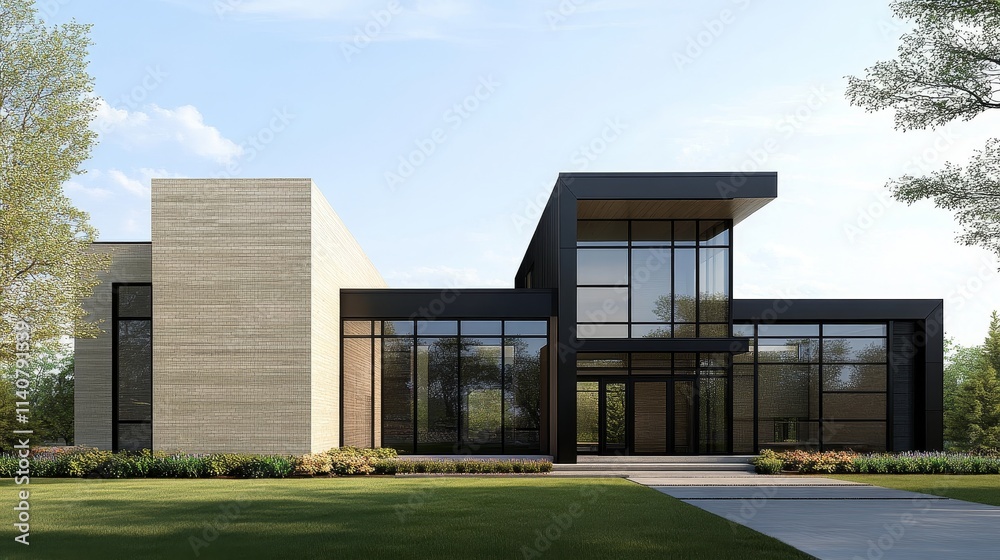 Modern Luxury Home Exterior Design - Elegant home, modern architecture, spacious windows, stone facade, sleek design. Represents luxury, contemporary living, and sophisticated style. Modern Luxury Home Exterior Design - Elegant home, modern architecture, spacious windows, stone facade, sleek design. Represents luxury, contemporary living, and sophisticated style.