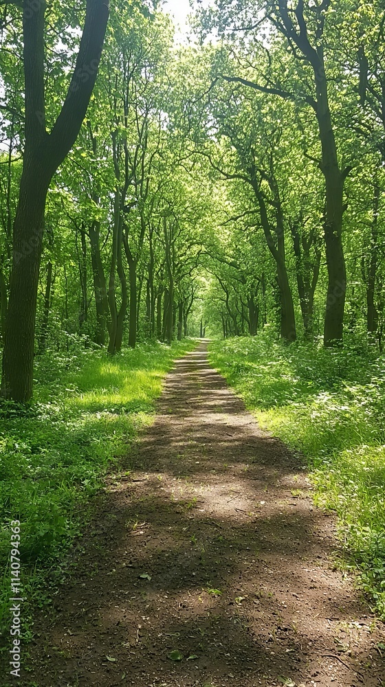 A serene forest path lined with lush green trees and vibrant foliage. A serene forest path lined with lush green trees and vibrant foliage.