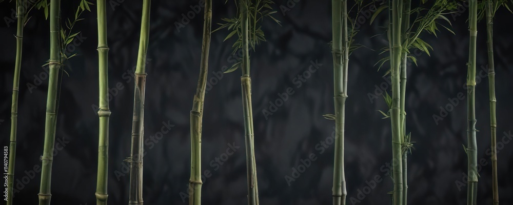 Obraz premium Tall bamboo stalks against a dark background with a subtle gradient effect, landscape, plant