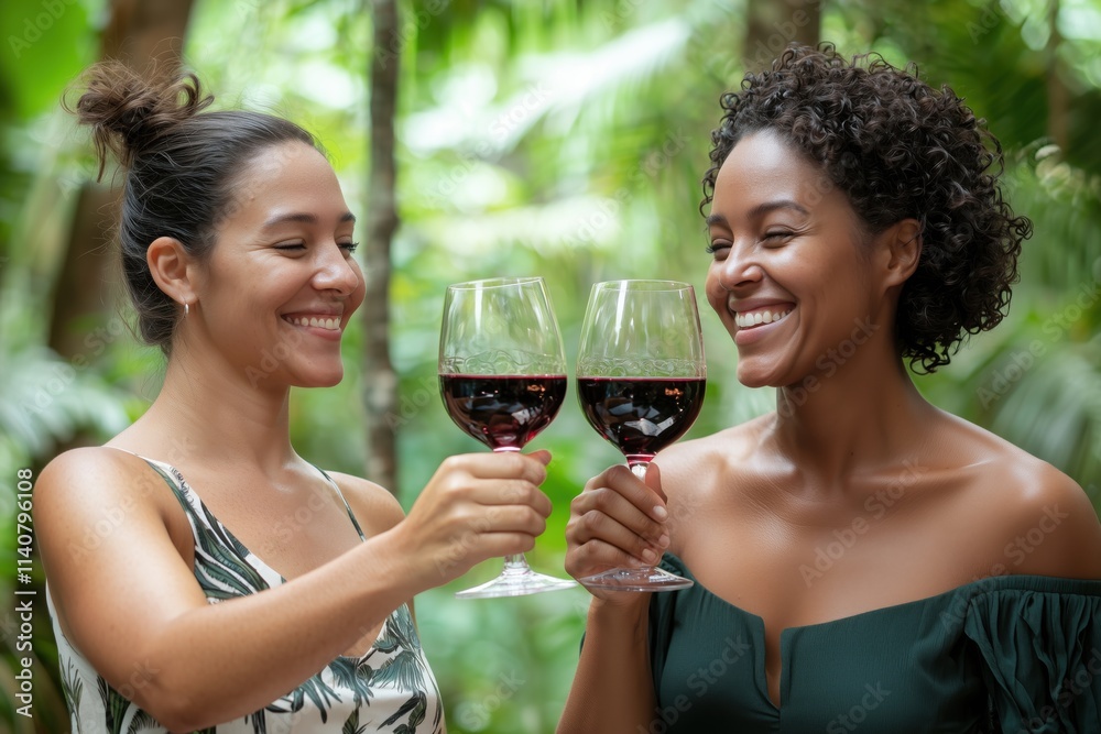 Smiling girlfriends toasting with red wine Smiling girlfriends toasting with red wine