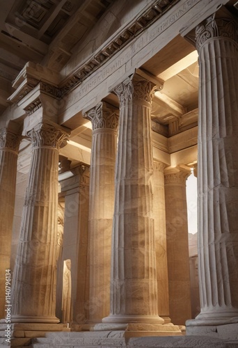 The Parthenon's entablature shines with a soft silver light, refinement, entablature photo