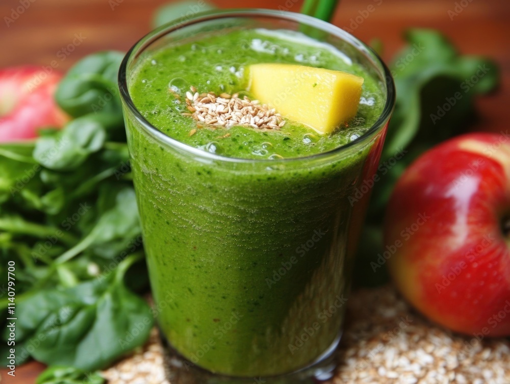Green smoothie in glass with fresh fruit and vegetables. Green smoothie in glass with fresh fruit and vegetables.