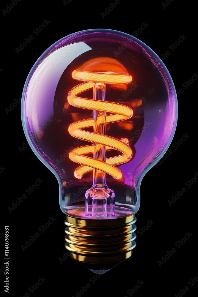 3D render of a glowing light bulb with vibrant orange filament and violet reflections. Concept of innovation, creativity, and bright ideas 3D render of a glowing light bulb with vibrant orange filament and violet reflections. Concept of innovation, creativity, and bright ideas