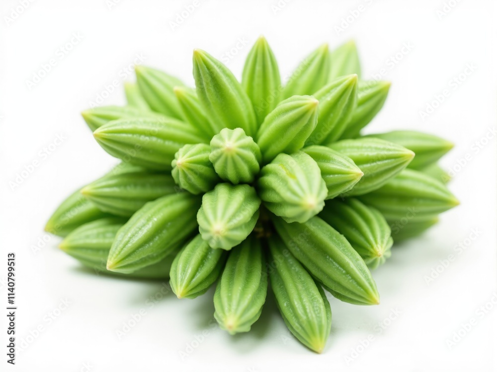 Fresh okra cluster forming a star shape on white background Fresh okra cluster forming a star shape on white background