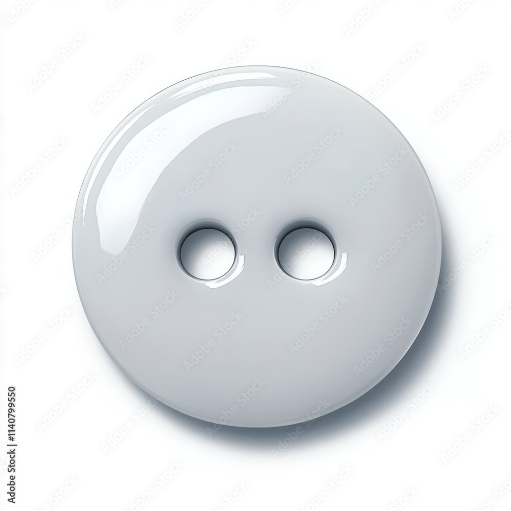 A classic round button with a smooth surface and two small holes on a white background A classic round button with a smooth surface and two small holes on a white background