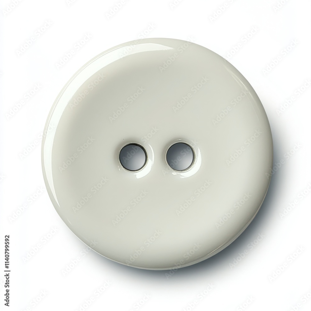 Fototapeta premium A classic round button with a smooth surface and two small holes on a white background