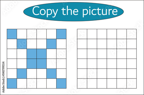 Copy the picture. Printable worksheet. Pixel art. Drawing skills training. Kids preschool activity.