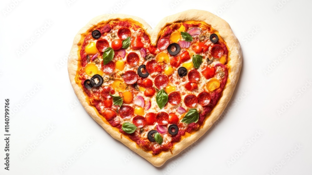 Colorful Heart-Shaped Pizza with Fresh Ingredients Colorful Heart-Shaped Pizza with Fresh Ingredients