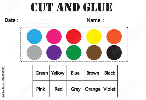 cut and glue. Learning color games for preschool. Activity worksheet for kids. Game for children.