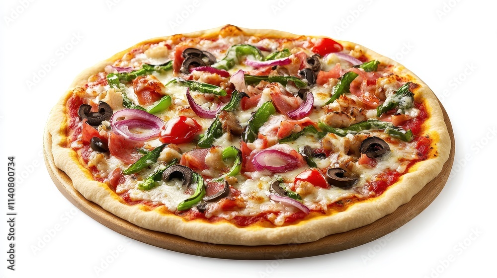 Fresh Pizza with Toppings on Wooden Board Fresh Pizza with Toppings on Wooden Board