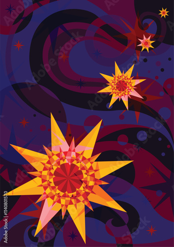 artistic sun star and moon abstract background