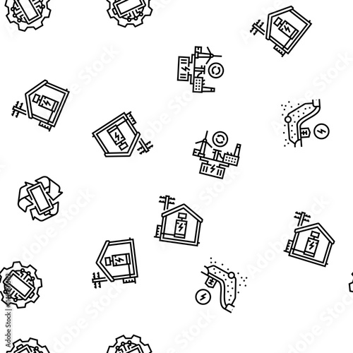 energy storage power system vector seamless pattern thin line illustration