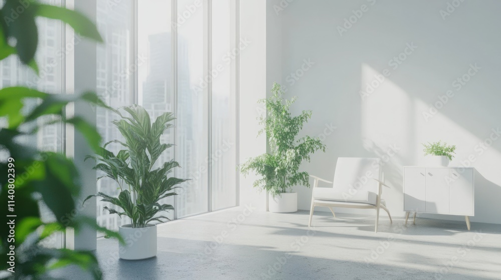 Bright, modern interior with plants and natural light. Bright, modern interior with plants and natural light.
