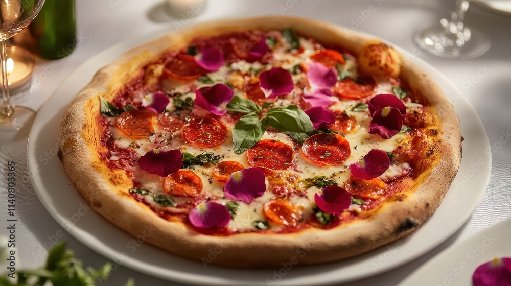 Unique Artistic Pizza with Floral Toppings Unique Artistic Pizza with Floral Toppings