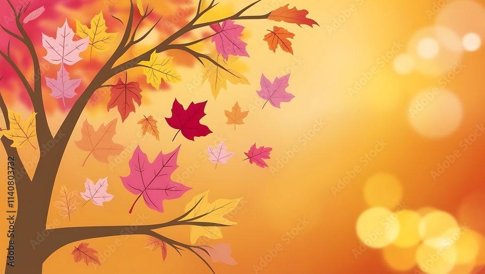 Fototapeta premium Realistic autumn background, Maple autumn leaves falling down on natural background.