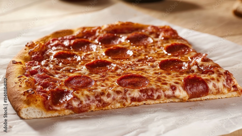 Delicious Thick Crust Pizza Slice on White Table Delicious Thick Crust Pizza Slice on White Table