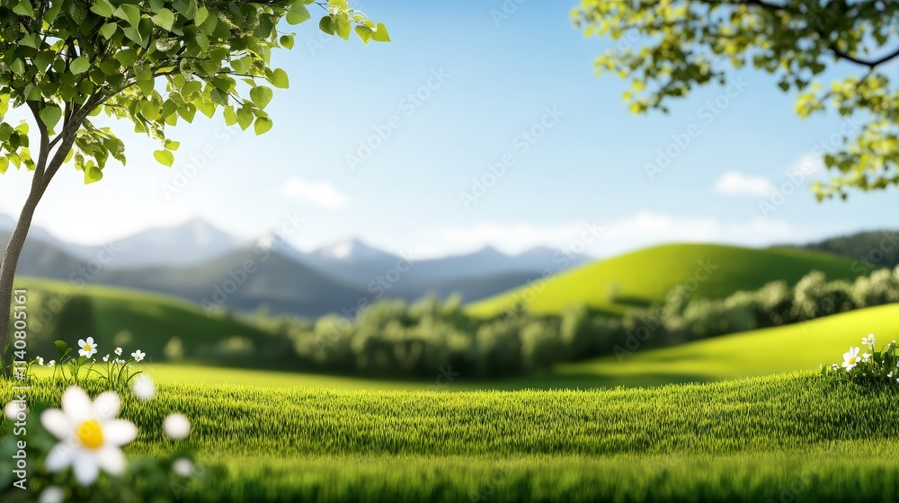 Serene Spring Meadow Landscape - Peaceful springtime scene, symbolizing tranquility, renewal, nature's beauty, growth, and hope. Perfect for backgrounds or presentations. Serene Spring Meadow Landscape - Peaceful springtime scene, symbolizing tranquility, renewal, nature's beauty, growth, and hope. Perfect for backgrounds or presentations.