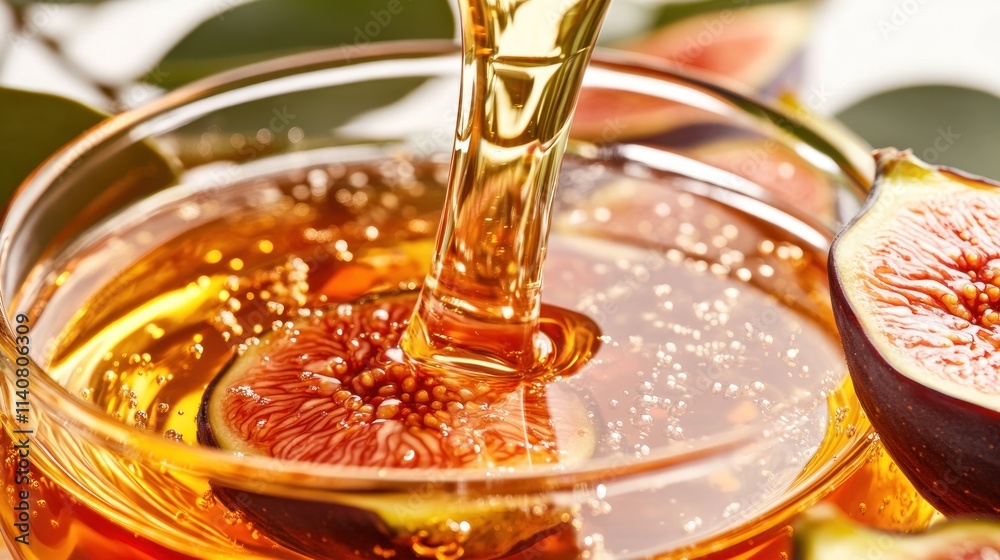 A close-up of a fig slice in sparkling liquid, showcasing freshness and indulgence. A close-up of a fig slice in sparkling liquid, showcasing freshness and indulgence.