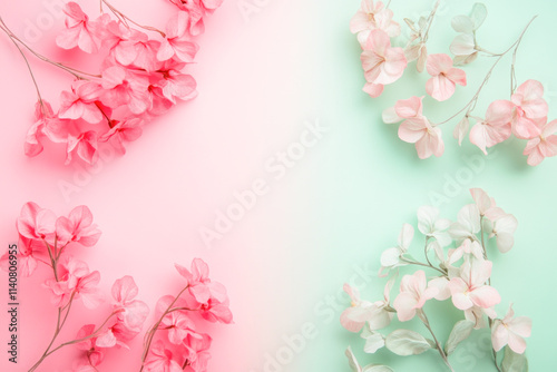 Elegant pink and white flowers on soft pastel background
