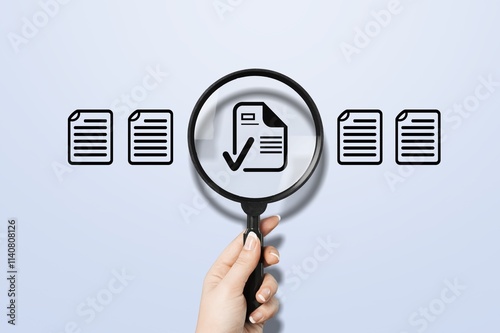 Obraz na płótnie Document review and quality contro. Hand hold magnifying glass w salonie