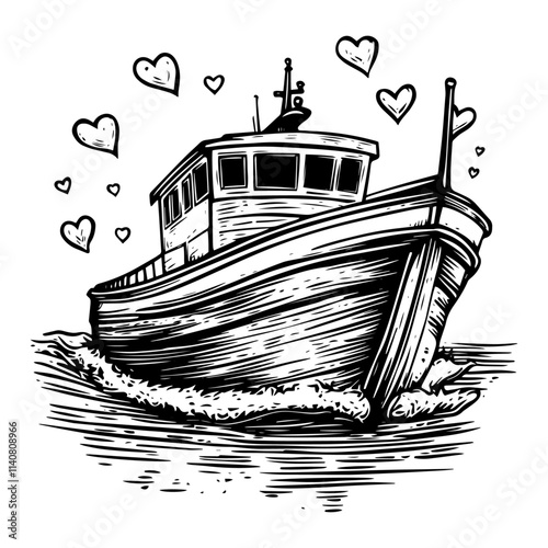 ship sea transportation fishing ocean water travel marine transport hearts vector love heart romantic cute