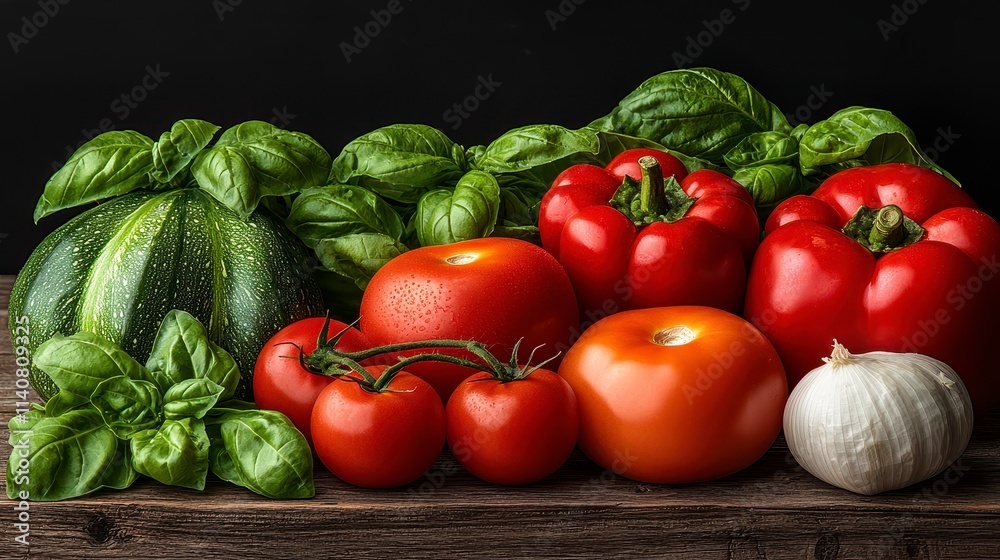 Vibrant Summer Harvest Tomatoes, Peppers, and Basil Vibrant Summer Harvest Tomatoes, Peppers, and Basil