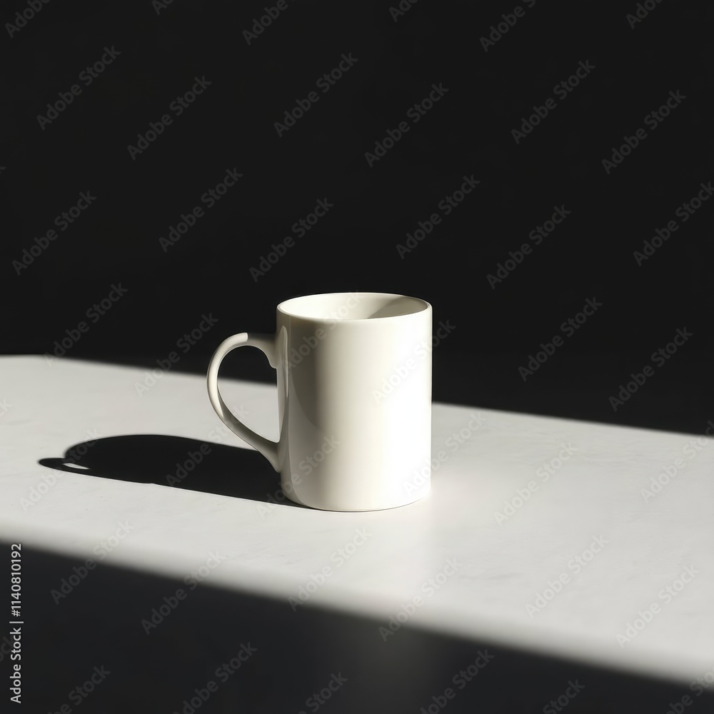 Modern Minimalist White Ceramic Coffee Mug on Neutral Background Modern Minimalist White Ceramic Coffee Mug on Neutral Background