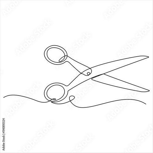 Scissor tool one line continuous single line art drawing outline design vector illustration