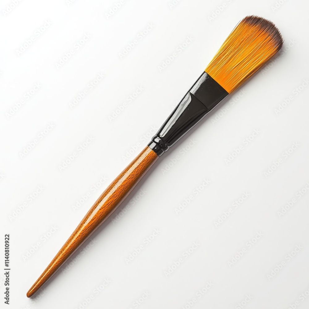 A classic paintbrush with a wooden handle and soft bristles on a white background A classic paintbrush with a wooden handle and soft bristles on a white background