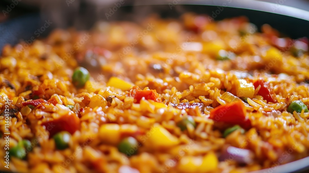 Close-Up of Spanish Fried Rice with Colorful Vegetables Close-Up of Spanish Fried Rice with Colorful Vegetables