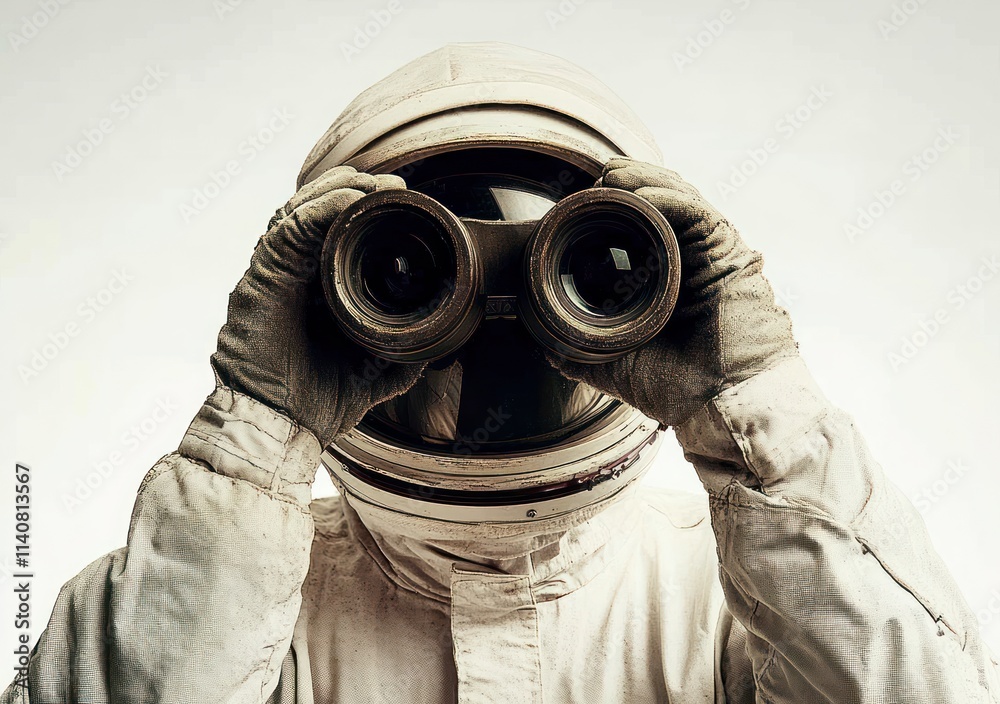 An astronaut in a space suit, holding binoculars, gazing into the distance. An astronaut in a space suit, holding binoculars, gazing into the distance.