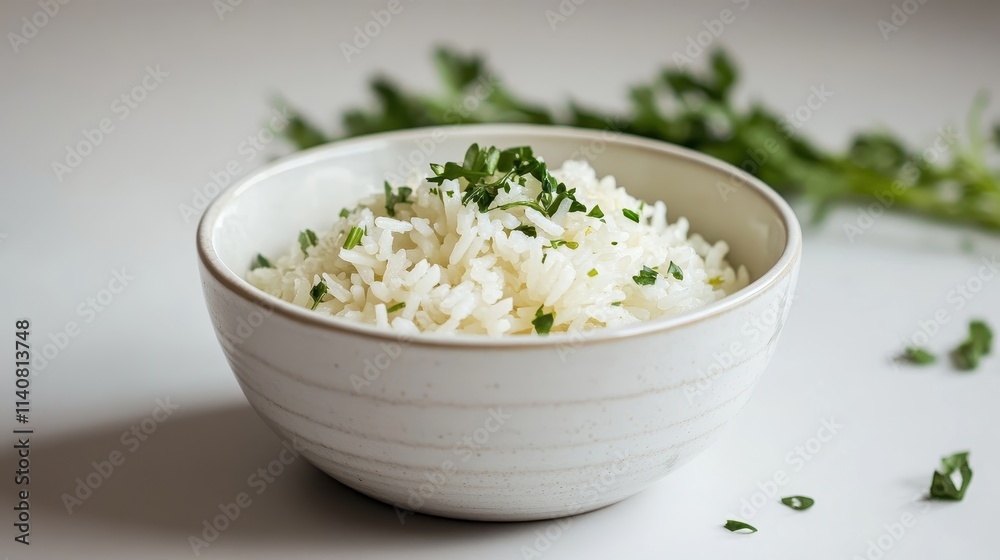 Minimalist Bowl of Spanish Fried Rice with Herbs Minimalist Bowl of Spanish Fried Rice with Herbs
