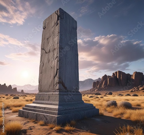 Large granite monument in the middle of a plain landscape, outdoor, stone, vastness photo