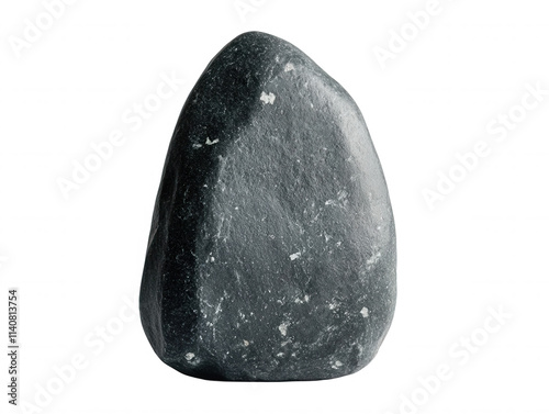 Isolated on a transparent background. Smooth black basalt stone with natural white speckles.