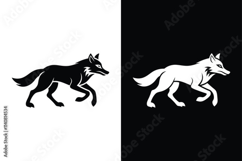 Wolf running vector on White Background ,Vector Art Illustration on white background.