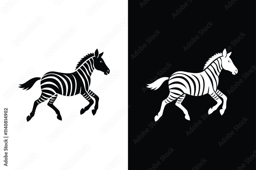 Obraz premium Zebra running vector on White Background ,Vector Art Illustration on white background.