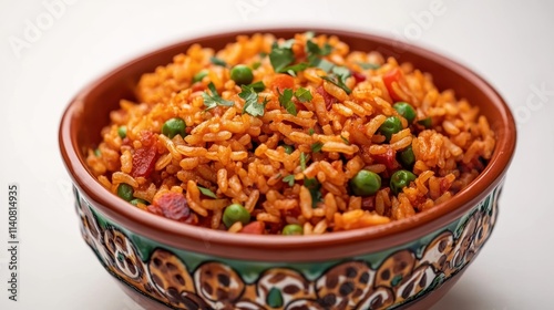 Spanish Fried Rice in Decorative Ceramic Bowl photo