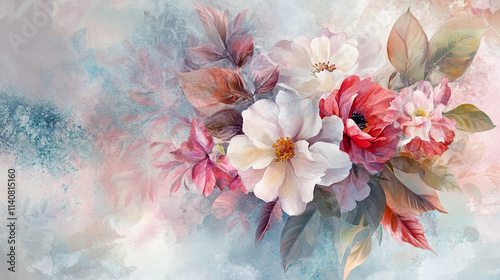 Wallpaper Mural Vibrant watercolor petals and leaves patterns, light soft floral abstract background with soft and pastel watercolor stains, Luxurious and soft color Watercolor Floral Art with Beautiful Bouquet. Torontodigital.ca