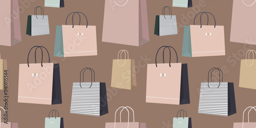 Shopping bags in pastel colors, seamless pattern. mocha mousse color