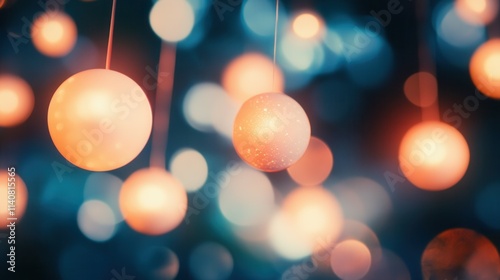 Glowing spherical lights in vibrant bokeh background with warm tones.